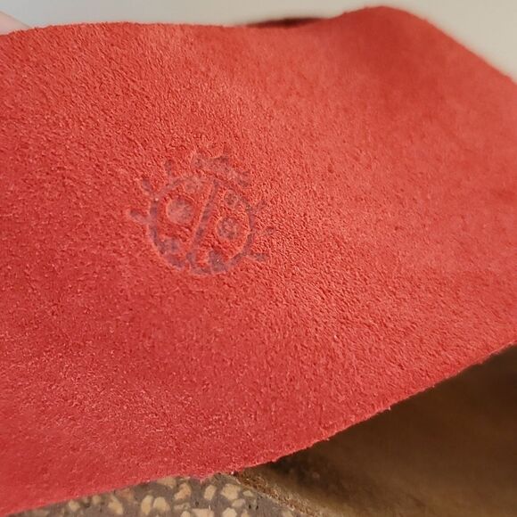 NWOT YOKONO RED BROWN SUEDE LEATHER PLATFORM SANDALS SLIDES CORK SIZE 7.5 FLAW - Picture 5 of 9